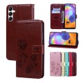 For Samsung Galaxy A34 5G Rose Embossed Flip PU Leather Phone Case(Brown)