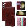 For Samsung Galaxy S23+ 5G Rose Embossed Flip PU Leather Phone Case(Brown)