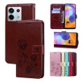 For Xiaomi Redmi Note 13 4G Rose Embossed Flip PU Leather Phone Case(Brown)