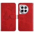 For OnePlus 12 5G Global Skin Feel Butterfly Peony Embossed Leather Phone Case(Red)