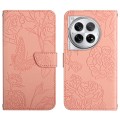 For OnePlus 12R 5G Global Skin Feel Butterfly Peony Embossed Leather Phone Case(Pink)