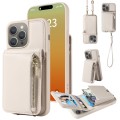 For iPhone 15 Pro Max Crossbody Lanyard Zipper Wallet Leather Phone Case(Beige)