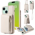 For iPhone 15 Plus Crossbody Lanyard Zipper Wallet Leather Phone Case(Beige)