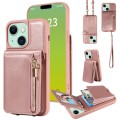 For iPhone 15 Plus Crossbody Lanyard Zipper Wallet Leather Phone Case(Rose Gold)