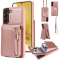 For Samsung Galaxy S22+ 5G Crossbody Lanyard Zipper Wallet Leather Phone Case(Rose Gold)