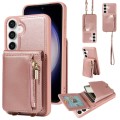For Samsung Galaxy S23 FE 5G Crossbody Lanyard Zipper Wallet Leather Phone Case(Rose Gold)