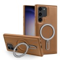 For Samsung Galaxy S23 5G MagSafe Magnetic Holder Phone Case(Brown)