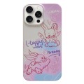 For iPhone 15 Pro Max Painted Pattern PC Phone Case(Pink Line Bunny)