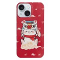 For iPhone 15 Plus Painted Pattern PC Phone Case(Bunny Red)