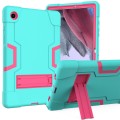 For Samsung Galaxy Tab A8 Contrast Color Robot Silicone Hybrid PC Tablet Case with Holder(Mint Green