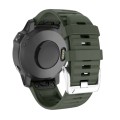 For Garmin Tactix 7 Pro / Fenix 7X / 6X Pro 26mm Screw Silver Steel Buckle Silicone Watch Band(Army