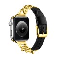 For Apple Watch 9 45mm Chain Genuine Leather Watch Band, Size: L(Gold Black)