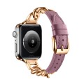 For Apple Watch 8 41mm Chain Genuine Leather Watch Band, Size: S(Rose Gold Pale Mauve)