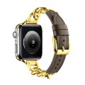 For Apple Watch 7 41mm Chain Genuine Leather Watch Band, Size: S(Gold Dark Brown)