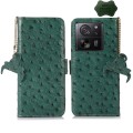 For Xiaomi 13T/Redmi K60 Ultra Ostrich Pattern Genuine Leather RFID Phone Case(Green)