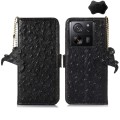 For Xiaomi 13T/Redmi K60 Ultra Ostrich Pattern Genuine Leather RFID Phone Case(Black)