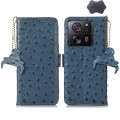 For Xiaomi 13T/Redmi K60 Ultra Ostrich Pattern Genuine Leather RFID Phone Case(Blue)