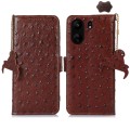 For Xiaomi Poco C65 / Redmi 13C Ostrich Pattern Genuine Leather RFID Phone Case(Coffee)