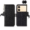 For Xiaomi Redmi Note 13R Pro Ostrich Pattern Genuine Leather RFID Phone Case(Black)