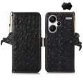 For Xiaomi Redmi Note 13 Pro+ Ostrich Pattern Genuine Leather RFID Phone Case(Black)