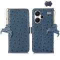 For Xiaomi Redmi Note 13 Pro+ Ostrich Pattern Genuine Leather RFID Phone Case(Blue)