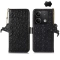 For Xiaomi Redmi Note 13 Ostrich Pattern Genuine Leather RFID Phone Case(Black)