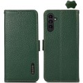 For Samsung Galaxy M34 5G KHAZNEH Side-Magnetic Litchi Genuine Leather RFID Phone Case(Green)