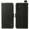 For Samsung Galaxy A15 KHAZNEH Side-Magnetic Litchi Genuine Leather RFID Phone Case(Black)