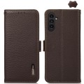 For Samsung Galaxy S24 KHAZNEH Side-Magnetic Litchi Genuine Leather RFID Phone Case(Brown)