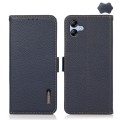 For Samsung Galaxy A05 KHAZNEH Side-Magnetic Litchi Genuine Leather RFID Phone Case(Blue)