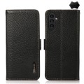 For Samsung Galaxy A05s KHAZNEH Side-Magnetic Litchi Genuine Leather RFID Phone Case(Black)