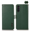 For Samsung Galaxy A05s KHAZNEH Side-Magnetic Litchi Genuine Leather RFID Phone Case(Green)