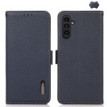 For Samsung Galaxy A25 5G Global KHAZNEH Side-Magnetic Litchi Genuine Leather RFID Phone Case(Blue)