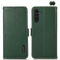 For Samsung Galaxy A25 5G Global KHAZNEH Side-Magnetic Litchi Genuine Leather RFID Phone Case(Green)