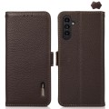 For Samsung Galaxy A25 5G Global KHAZNEH Side-Magnetic Litchi Genuine Leather RFID Phone Case(Brown)