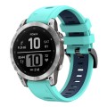 For Garmin Fenix 7 Pro 51mm Sports Two-Color Silicone Watch Band(Mint Green+Blue)
