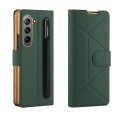 For Samsung Galaxy Z Fold5 Shockproof Folding Phone Leather Case with Pen Slot & Holder(Green)