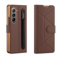 For Samsung Galaxy Z Fold5 Shockproof Folding Phone Leather Case with Pen Slot & Holder(Brown)