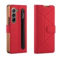 For Samsung Galaxy Z Fold5 Shockproof Folding Phone Leather Case with Pen Slot & Holder(Red)