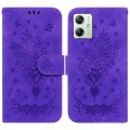 For Motorola Moto G54 Butterfly Rose Embossed Leather Phone Case(Purple)