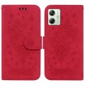 For Motorola Moto G54 Butterfly Rose Embossed Leather Phone Case(Red)