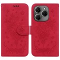 For Tecno Spark 20 Pro Butterfly Rose Embossed Leather Phone Case(Red)