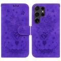 For Samsung Galaxy S24 Ultra 5G Butterfly Rose Embossed Leather Phone Case(Purple)