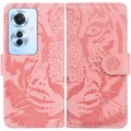 For OPPO Reno11 F Global Tiger Embossing Pattern Flip Leather Phone Case(Pink)