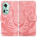 For OPPO Reno11 Global Tiger Embossing Pattern Flip Leather Phone Case(Pink)