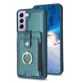 For Samsung Galaxy S21+ 5G BF27 Metal Ring Card Bag Holder Phone Case(Green)