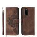 For Samsung Galaxy S20 Skin-feel Flowers Embossed Wallet Leather Phone Case(Brown)