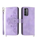 For Samsung Galaxy A05s Skin-feel Flowers Embossed Wallet Leather Phone Case(Purple)