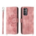 For Samsung Galaxy A05s Skin-feel Flowers Embossed Wallet Leather Phone Case(Pink)