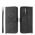 For Samsung Galaxy A05s Skin-feel Flowers Embossed Wallet Leather Phone Case(Black)